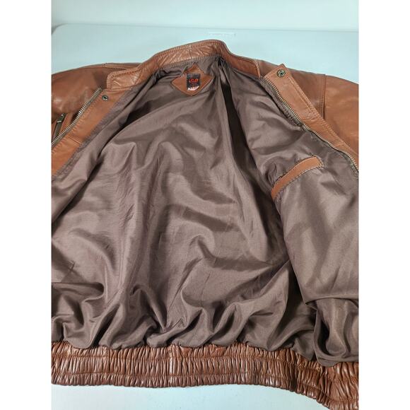 Lee Camperas Caramel Brown Leather Vintage Bomber Moto Jacket Coat Lined XXXL - Picture 5 of 6